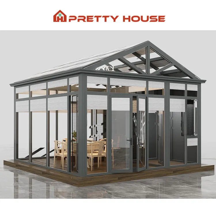 Soundproof Windproof Modular Prefab Sun Room Glass Garden House Outdoor Aluminium Triangle Sunroms
