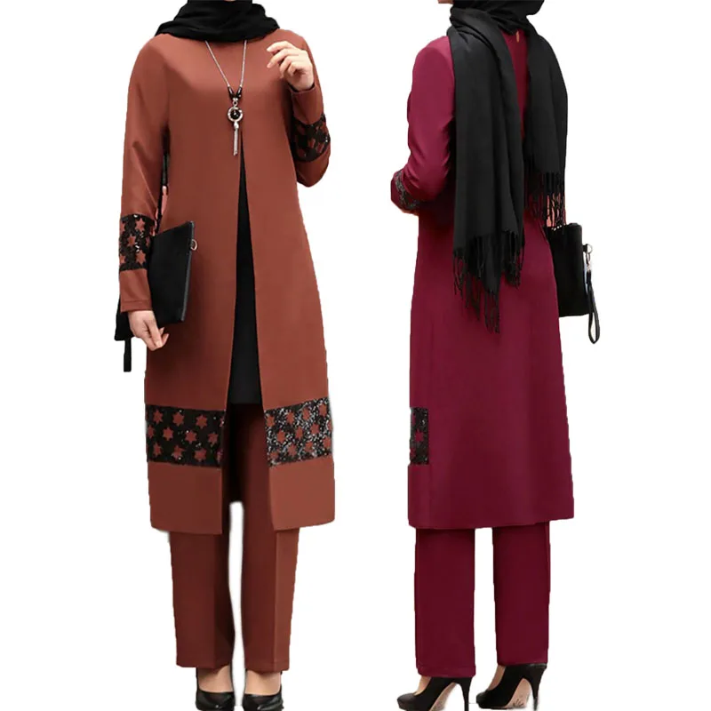 Модная одежда большого размера из двух частей для Ближнего Востока, Турецкая мусульманская женская одежда с длинным рукавом