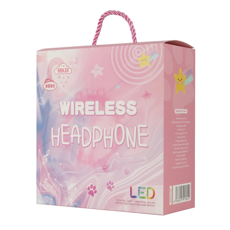 Cute Winter plush pink led earphone  RKD-6828 Headphones with Ear Covers Design wireless gaming headset for mobile phone