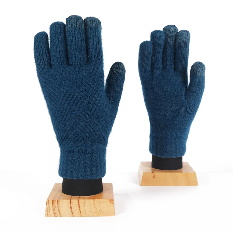 Custom logo acrylic warm winter knitted mittens jacquard touch screen gloves
