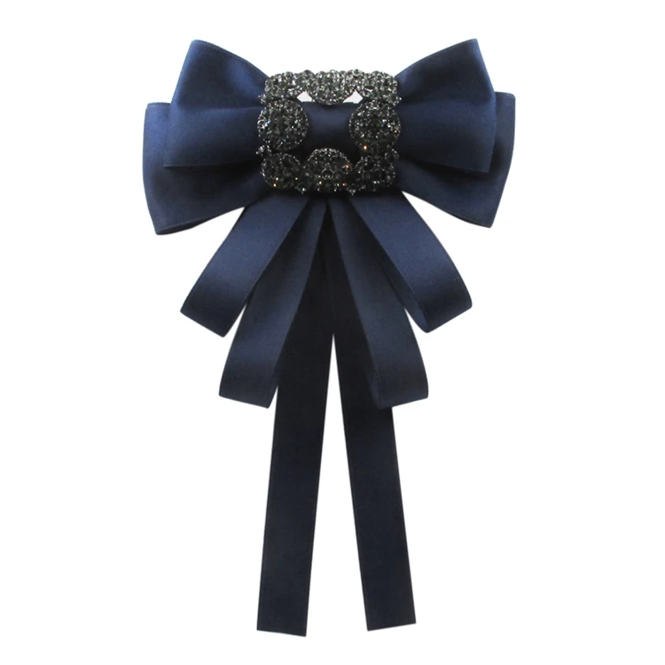 new rhinestone pin bow ribbon brooch silk fabric tie corsage jewelry for women shirt brooch
