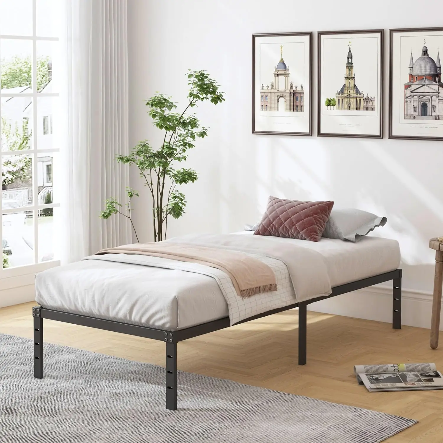 black twin modern hotel steel bed frame full size
