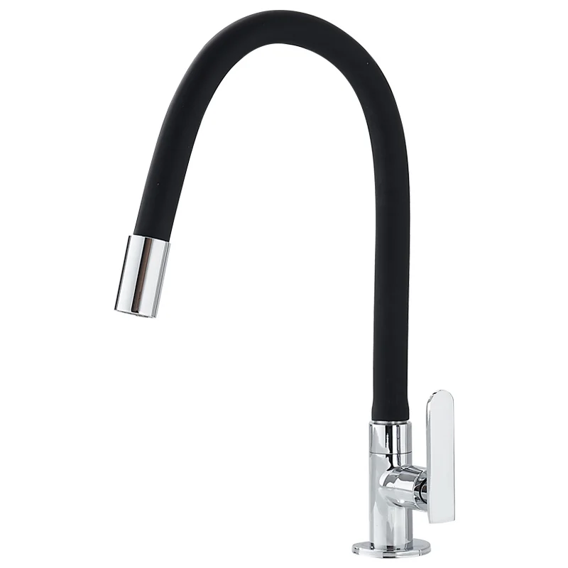 Kitchen Faucet Cold and Hot Water Mixing Single Hole Mixer Tap Kichen Faucet 360 Rotating Flexible Chromed Finish Brass Black