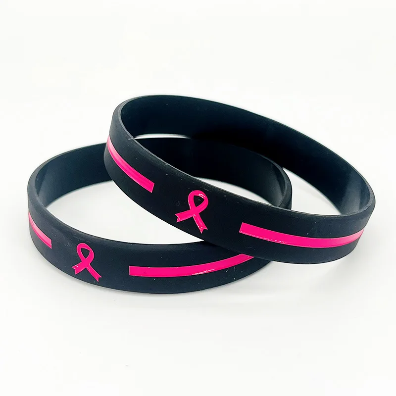 Wholesale Text Printed Breast Cancer Awareness Rubber Silicone Bracelets Pink Ribbon Breast Cancer Awareness Silicone Wristbands