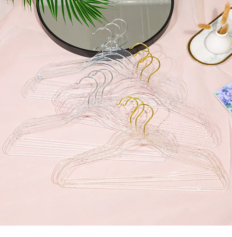 2024 High Quality PS Plastic Clear Hanger Gold Glitter Plastic Hanger for Women Clothes Store