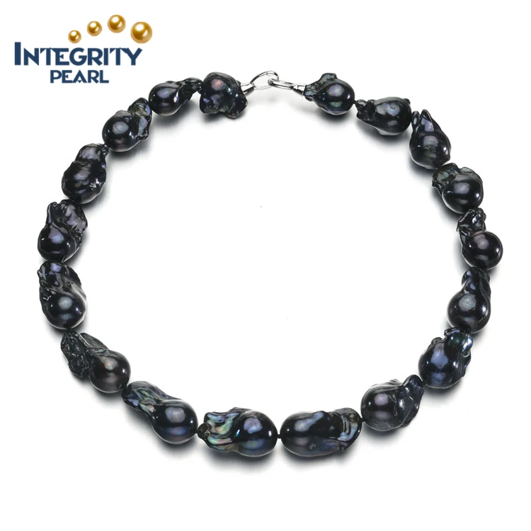 15*20mm Large Big Baroque Pearl Necklace Black Dyed Color Freshwater Pearl Necklaces for Women
