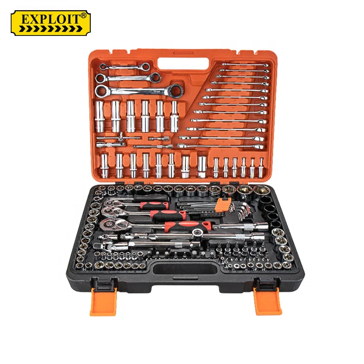 Professional Custom Heavy Duty Portable 150 pcs Auto Car Repair Hand Tools Combination Deep Socket Wrench Set With Plastic Box