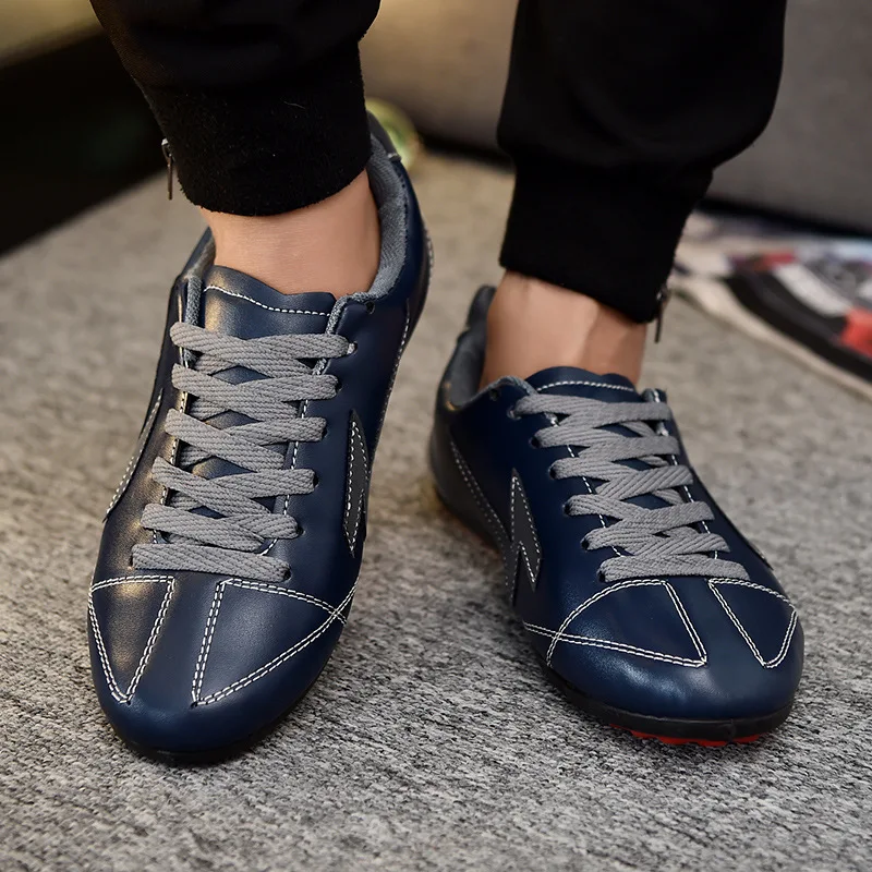 Мужские беговые кроссовки из пу кожи, на плоской подошве