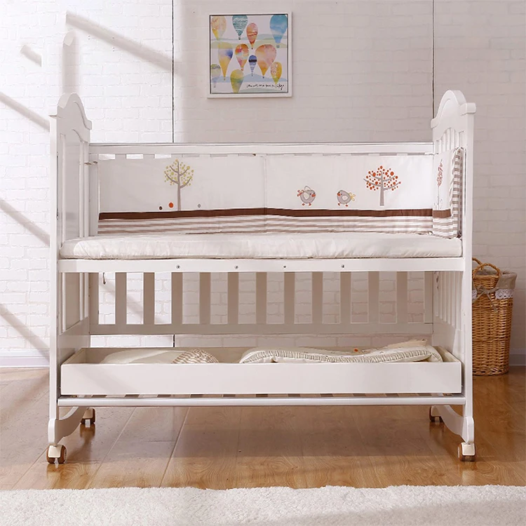 Modern multifunction wood baby cot with
