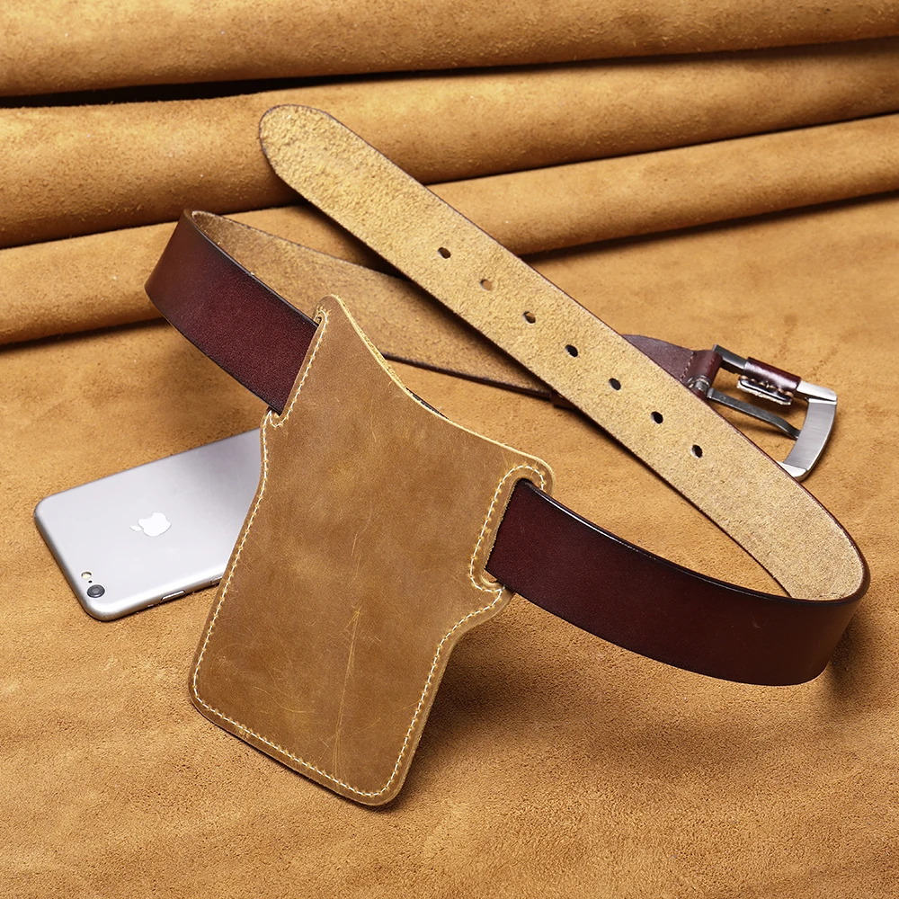 Personalized Men Genuine Leather Cell Phone Belt Side Bag Waist Belt Waterproof Cell Phone Pockets Case Bag Phone Protection Bag
