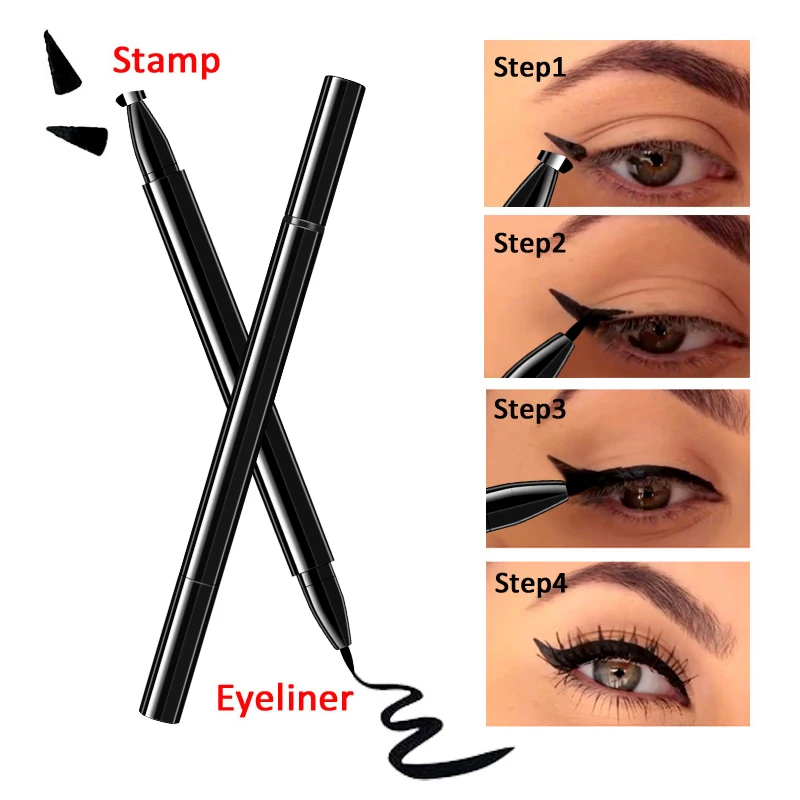 OEM Double Head Eyeliner Stempel Waterproof Winged Eyeliner Stamp Long Lasting Star EyeLiner Quick Dry Heart Stamp Pen