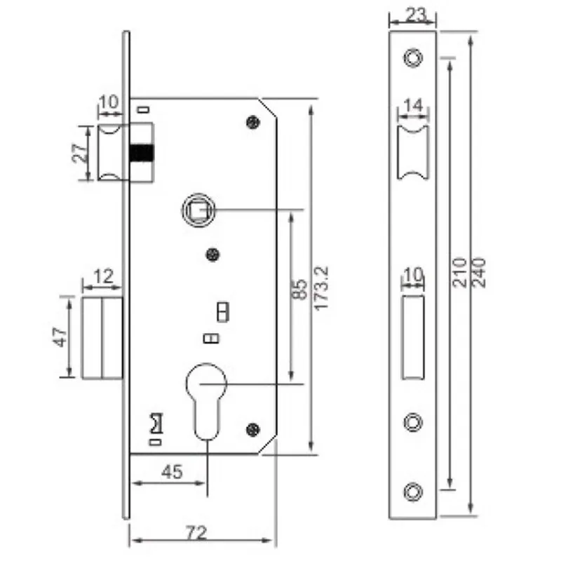 Venezuela  Colombia Market Popular Iron Steel lock 35mm Backset Mortise door Lock Body