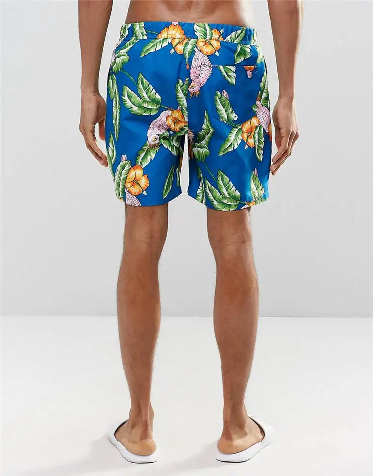 Polyester Beach Shorts Men Surfing Board Short Parrots Printing Swimwear Swimsuit Swim Shorts
