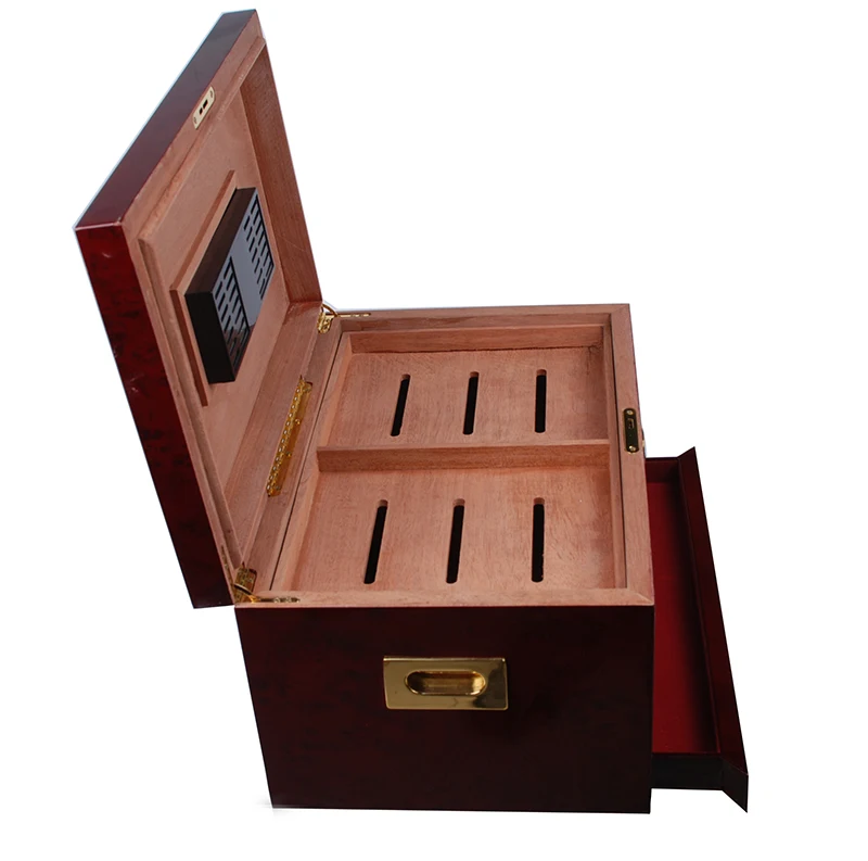 Роскошная упаковка на заказ от производителя, красная Глянцевая пустая коробка для хранения, деревянная коробка для сигар