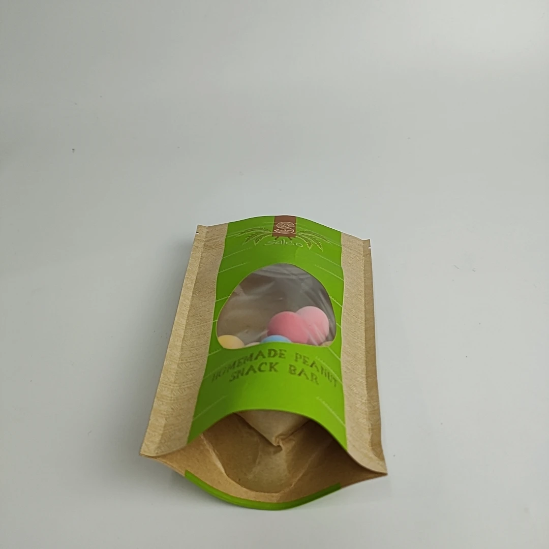 Wholesalers zipper kraft paper bag with window stand up peanut snack packaging bag