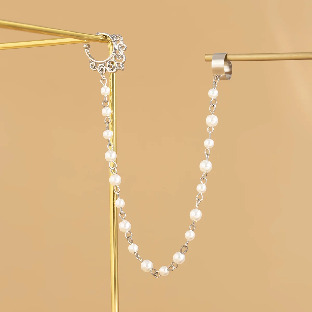 Indian Nose Rings Hoop With Chain Faux Pearl Nose Pin Crystal Wedding Bridal Non Piercing Jewellery, Multi Color /