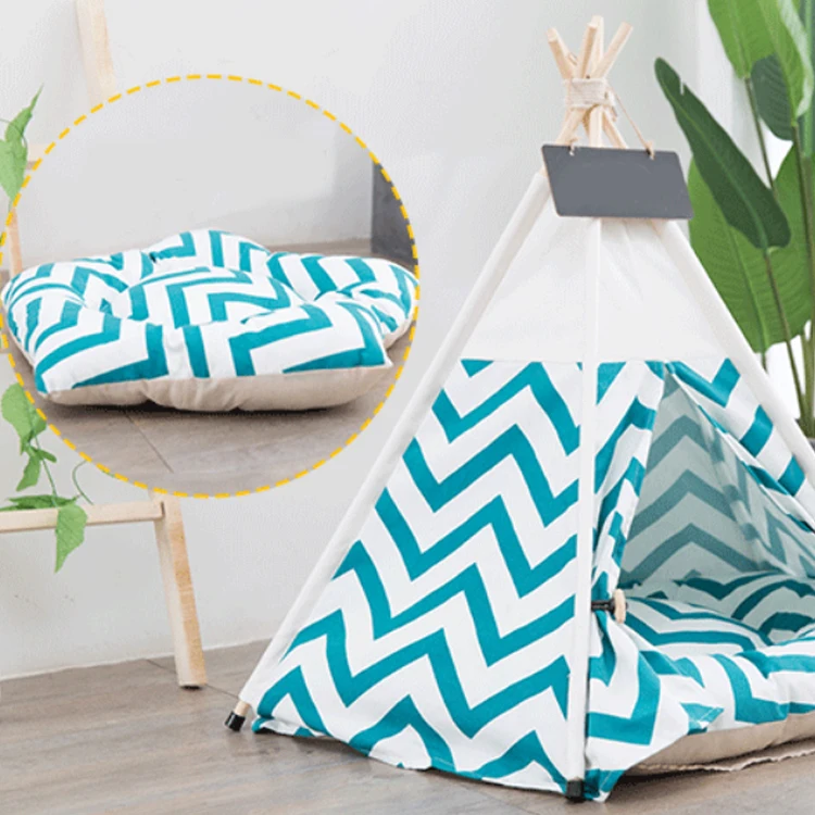 Wooden Dog Bed Cat Dog House Canvas Pet Teepee Tent Wood Tipi Dog Cat House