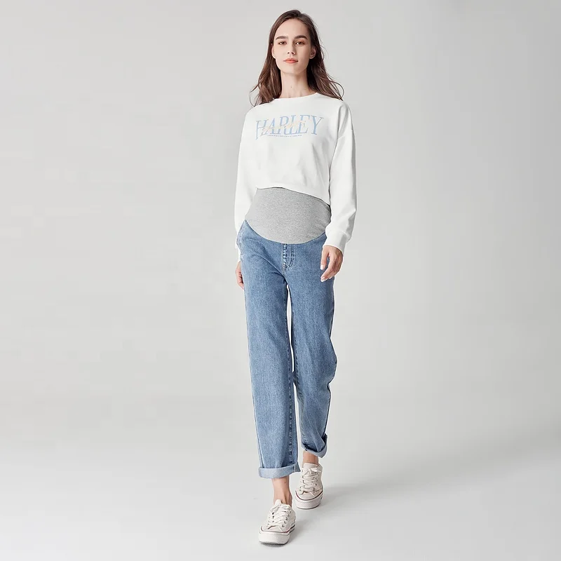 High Waist Pregnancy Clothes Trousers Mother Women Jeans Denim Elastic Maternity Pants Jeans Plus Size