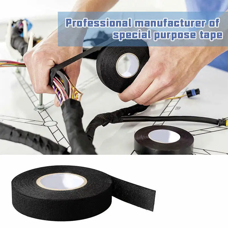 Automotive industry pet cloth wiring harness tape black wire cloth harness tape fire retardant polyester tape