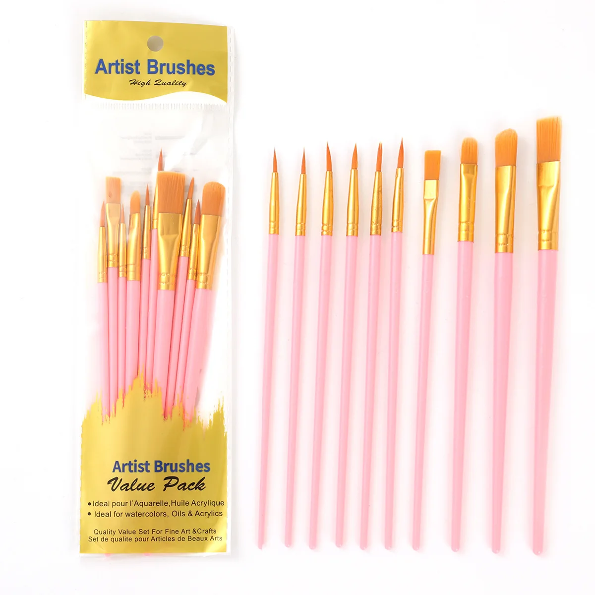 10-Piece Plastic Rod Nylon Brush Set Art Students DIY Painting Gouache Oil Pigment Brush Cake Decorating Supplies