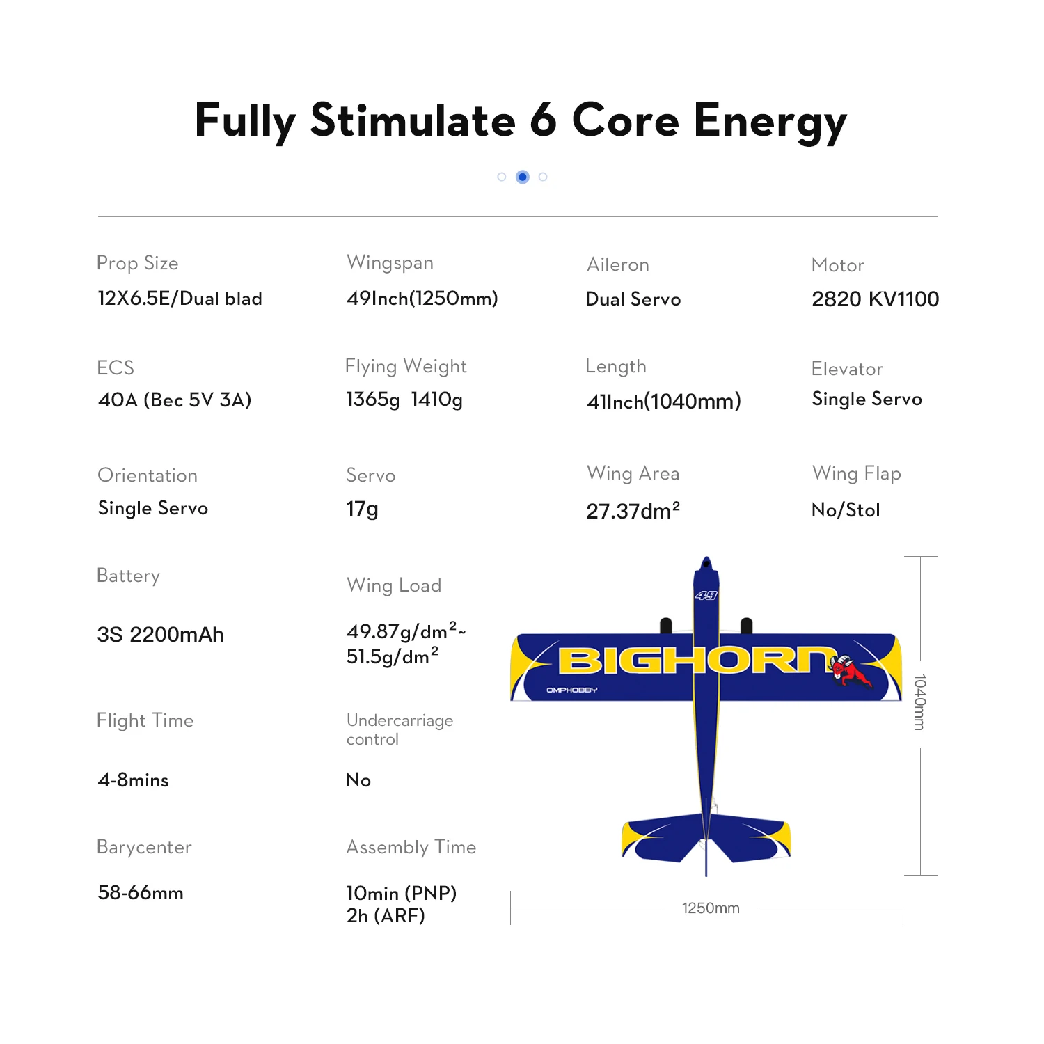 OMPHOBBY BIGHORN pro 49 Inch Balsa Airplane 1250mm Support 3D Flight ARF Version RC Model Aircraft For 14+