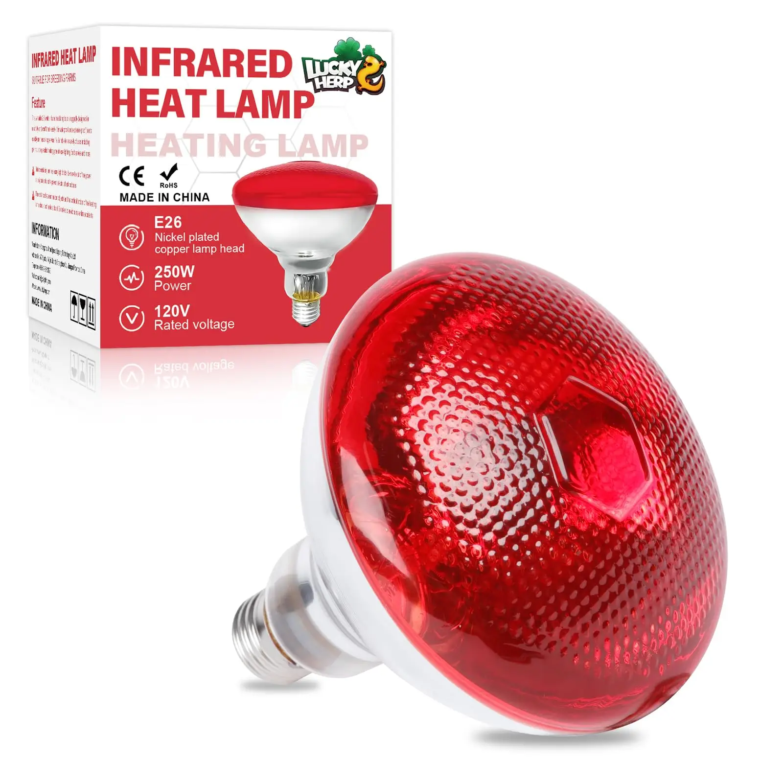 LUCKY HERP Chick Heat Lamp 250W 150W Chicken Reptile Pets Red Heat Lights Bulbs 1 Pack For Chicken Coop Brooder