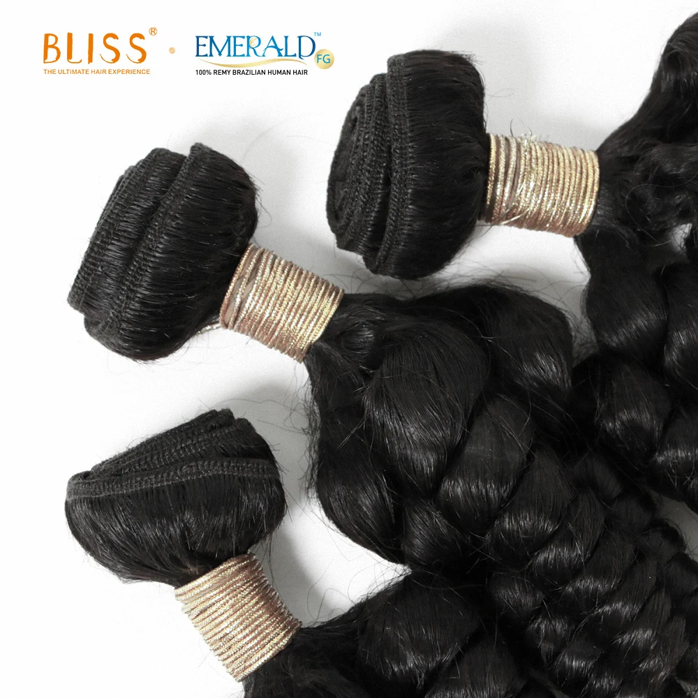 Bliss Emerald 3+1Movad0 Funmi Bouncy Hair 100% Brazilian Human Hair Bundles 3 Bundles with Closure