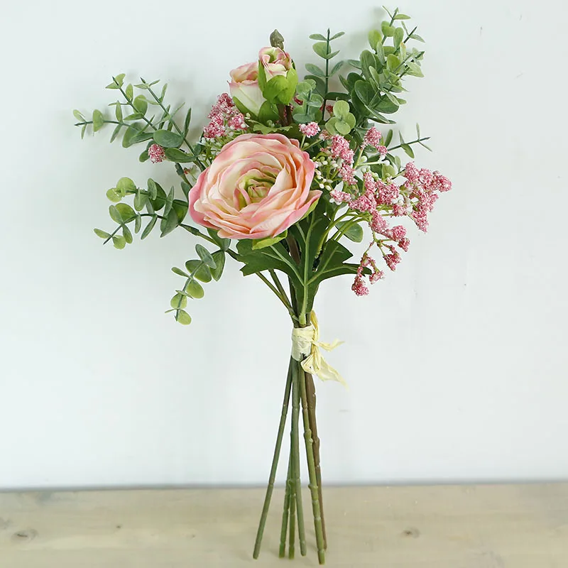 High Quality 38CM Artificial Rose Bunch for Weddings and Bride Holding Flowers for Crochet Decorations Wholesale