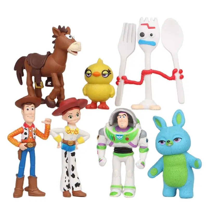 HWR 1010 Pvc Action 4 Figure 7Pcs Buzz Light year Tracy Woody Aliens Jessie Dragon Forky Action Figure Toy Story Set Models Toys