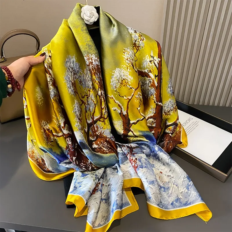 Womens Imitated Silk Long Scarf Designer Scarf Light Weight Wraps Headscarf Printed Brand Silk Scarves