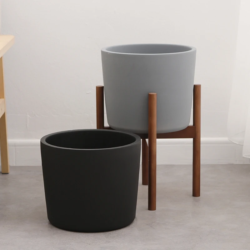 Indoor floor simple matte large succulent pot 12 inches huge white ceramic planter pot with bamboo stand