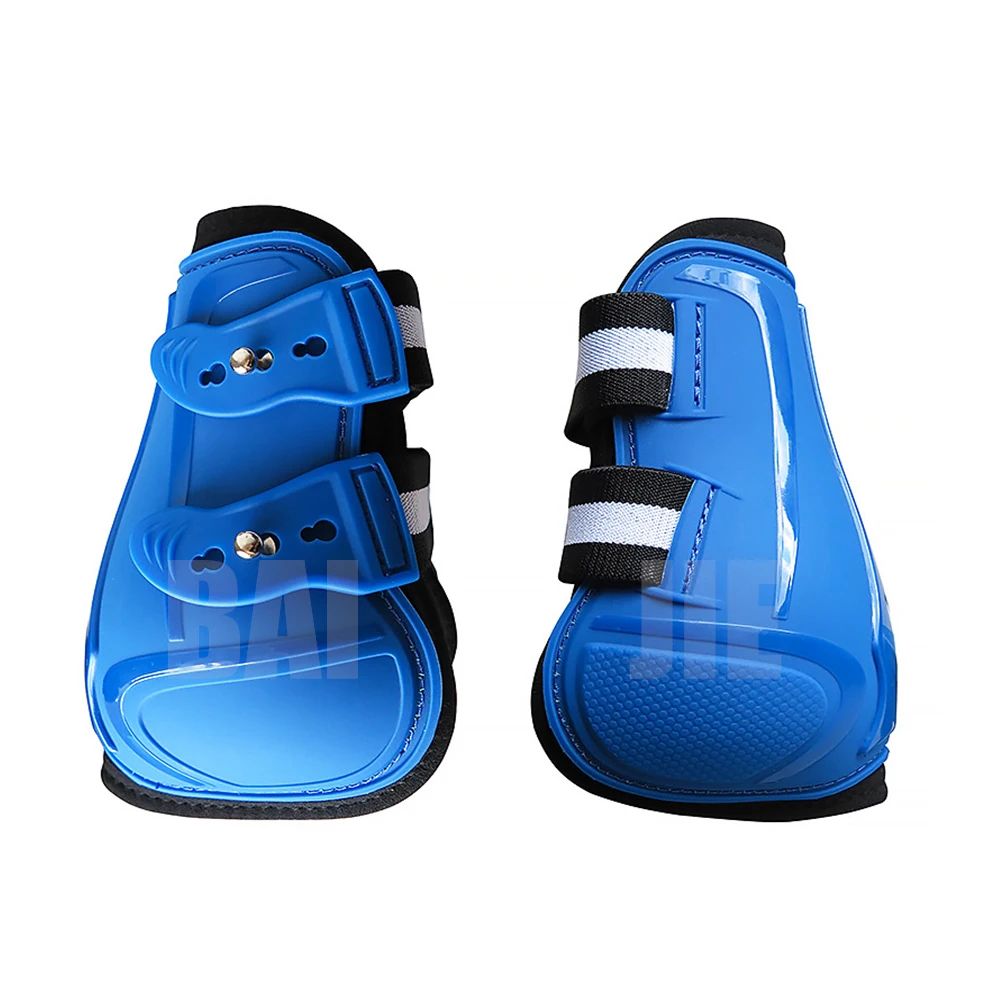 Blue Front & Back PU Horse Fetlock Boots Set Protective Boot Set of 4 Leg Wraps Sport Horse Riding Boots