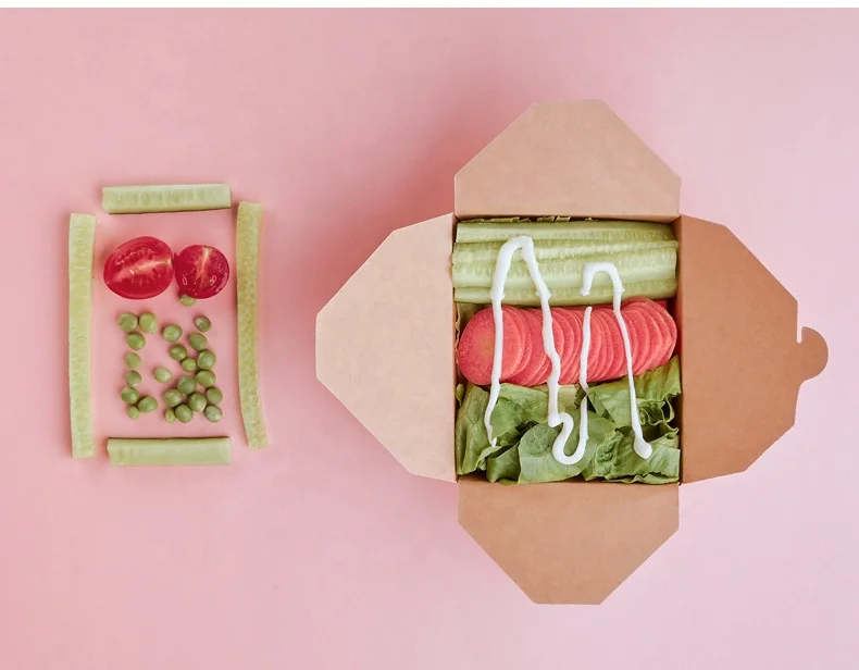 Food Box Takeaway Kraft Paper New Eco-friendly Disposable Dishes & Plates Food Container Paper Color Rice Dish Deep 8inch Wood