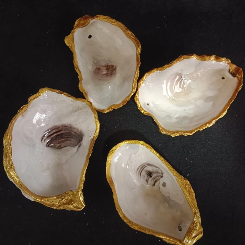 Oyster Shell Ornaments Christmas Coastal Beach Pearlescent with Gold Plated for  Wedding