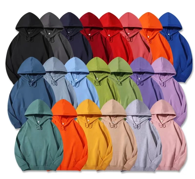 Spring and autumn solid color plus velvet hooded pullover sweater for men and women printed logo fixed map work clothes hoodie