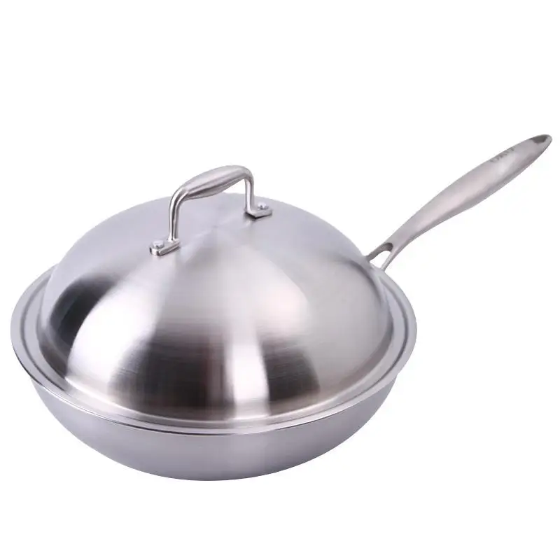 
Gas Induction cooker 30CM Non-rusting Stainless Steel Nonstick Frying Woks with Lids Cover Metal 