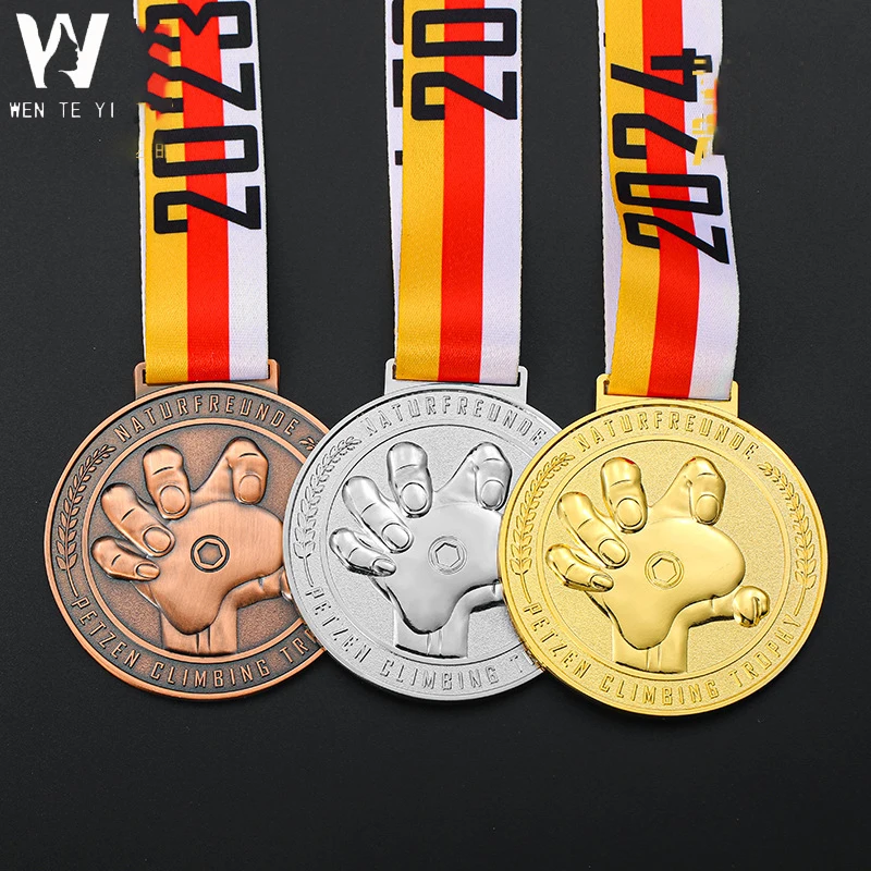 Factory Cheap Price ODM Bespoke Sublimation Blank Glowing Metal Judo gold medal Souvenir  Sports Miraculous Medal With Ribbon