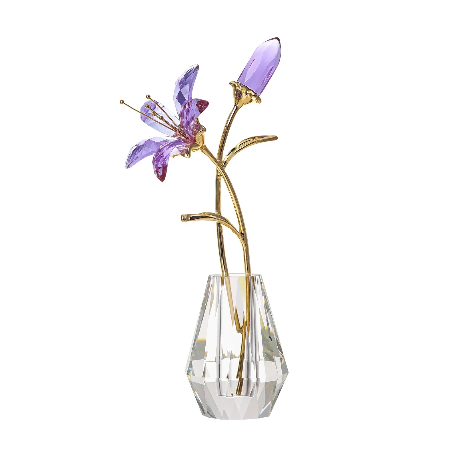 LONGWIN Crystal Artifical Lily Flowers with Crystal Vase - AB coating Crystal Collectible Figurines Gift  for Mothers Day
