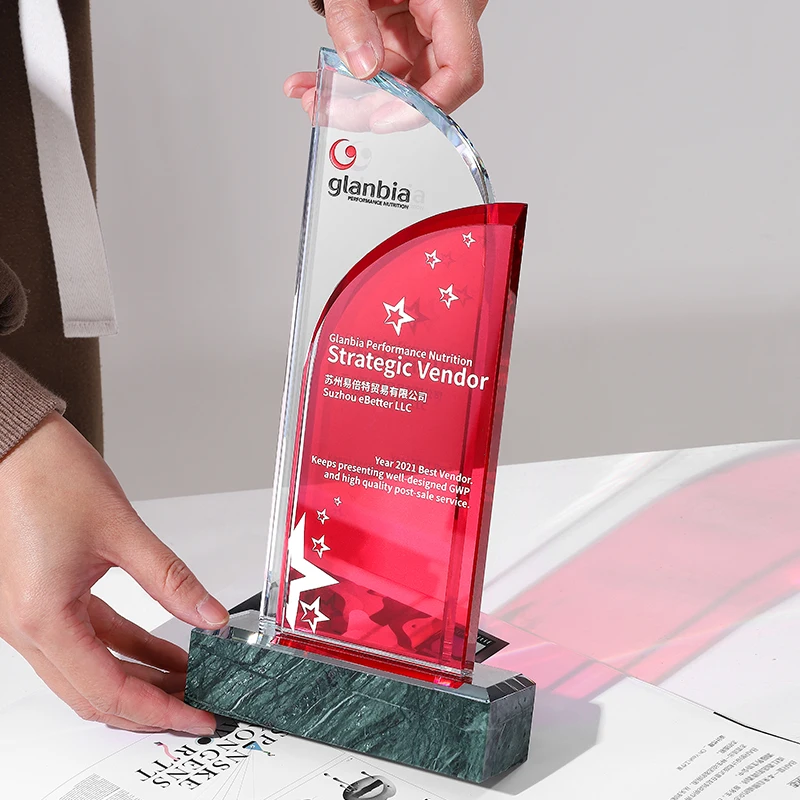 Wholesale Business Souvenir Crystal Glass Trophy Elegantly Designed Marble Medals and Plaques Trophy