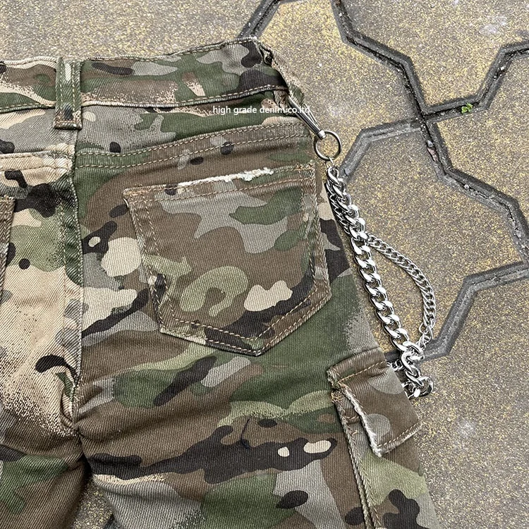 HG Factory Products Denim Camo Fabric Big Size Boys Shorts With Chains Colorful Paints Boy Shorts For 1-14 Years Old