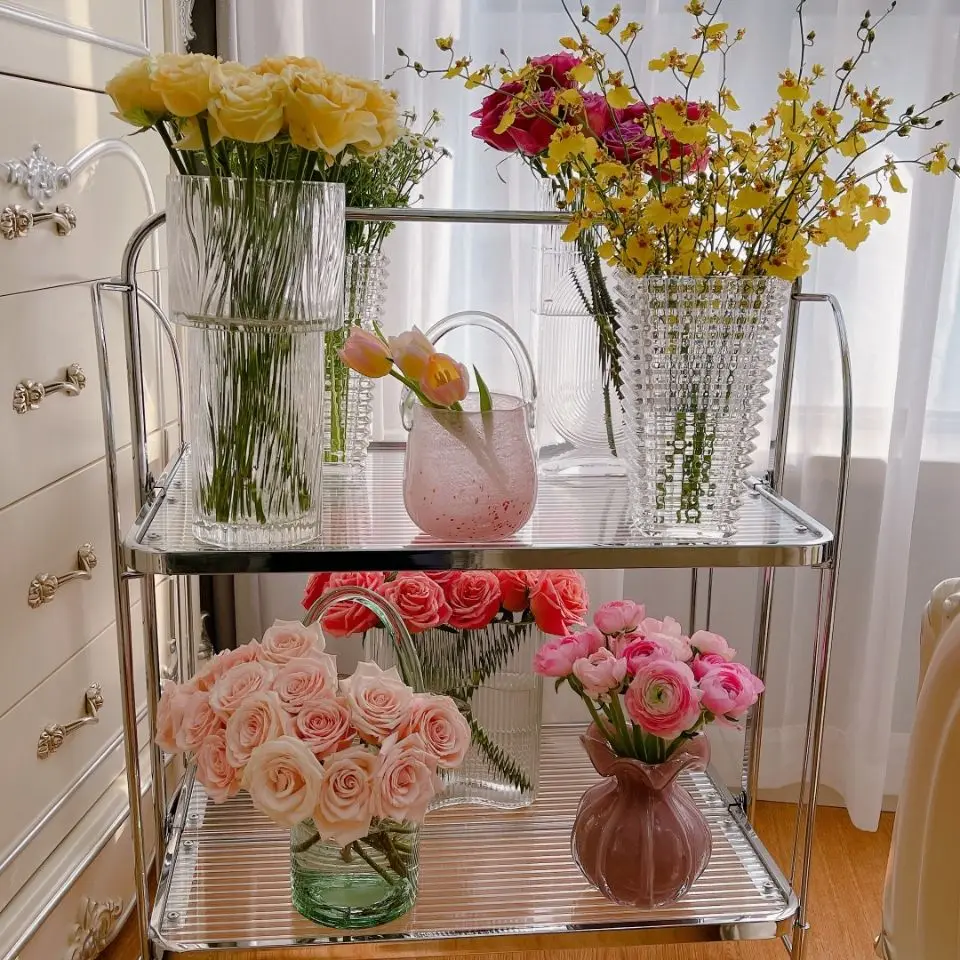 Storage Holders Metal or Stainless steel Trolley Mobilet Vintage Folding Tea Cart Party Serving Trolley Bar Cart