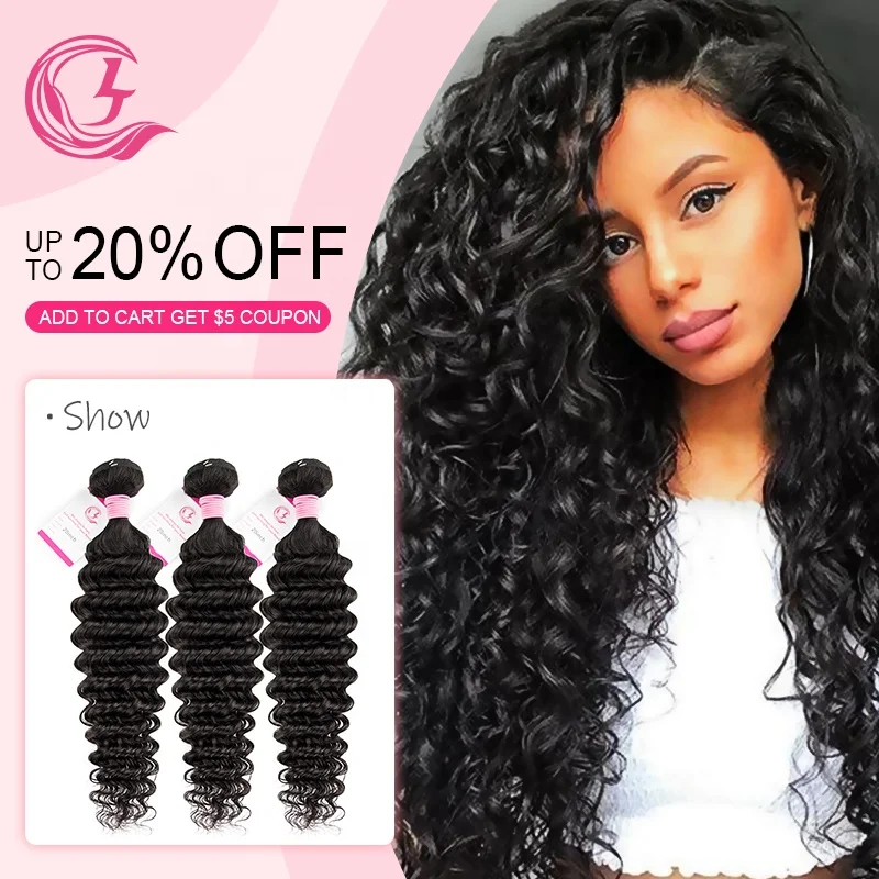 Clj Wholesale Tissage De Cheveux Mink Cuticle Aligned Peruvian Black 38 Inch Deep Wave Human Blend Bundles With Closure