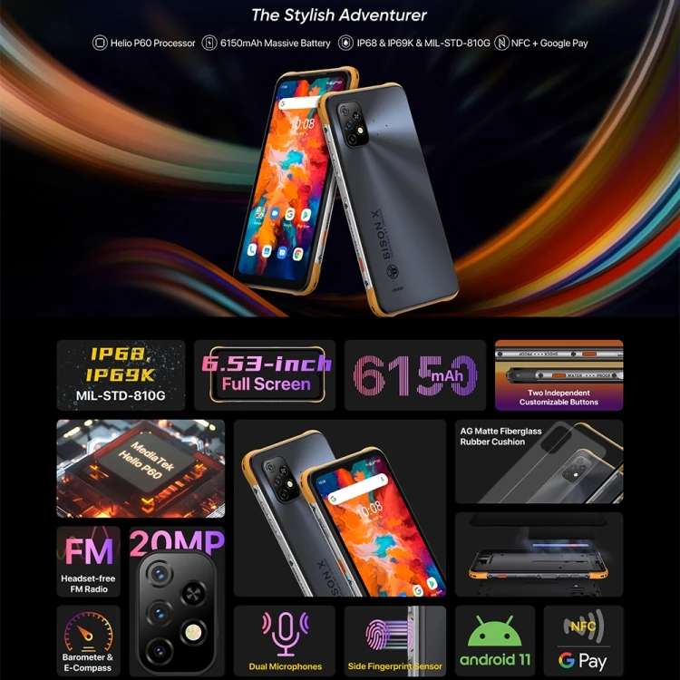 New Arrival Umidigi Bison X10 Rugged Phone 4+64GB Waterproof Mobile Phones 4G Android 11 Smartphones