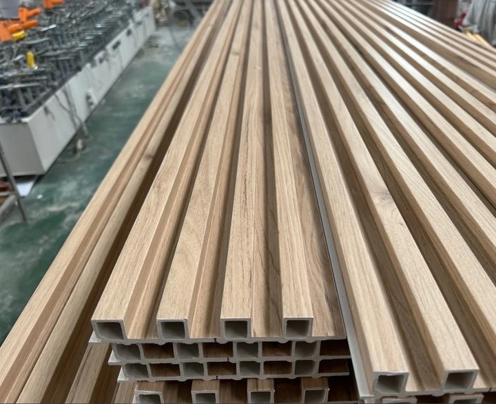 alternative to indoor Wood Grain ceiling panel lambrin PVC interior Fluted Wall Panel Wpc Designs for home wall Decoration
