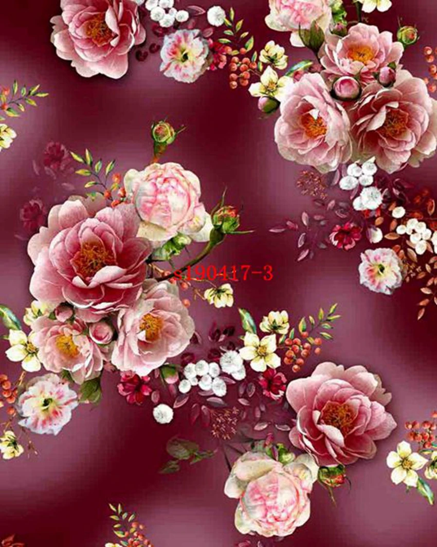 polyester 75D soft crepe chiffon custom flower design styles digital printing for lady wedding dress fabric