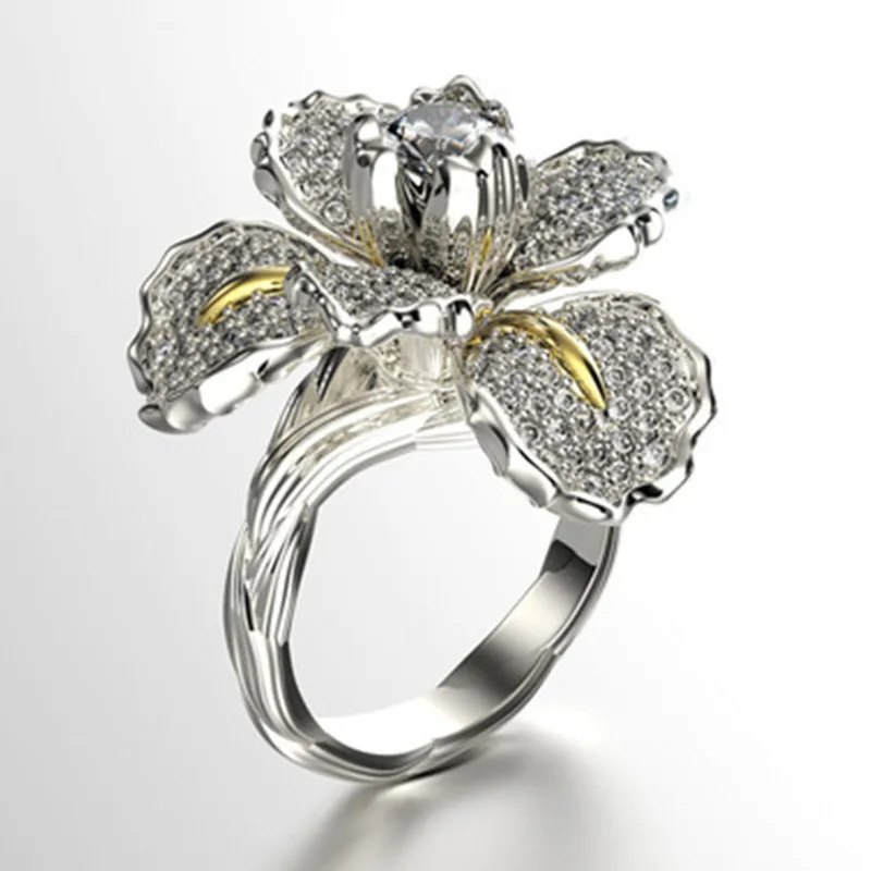 
New Full Drill Iris Two-color Ring Fashion Blue Flower Ring Female Jewelry Wholesale 