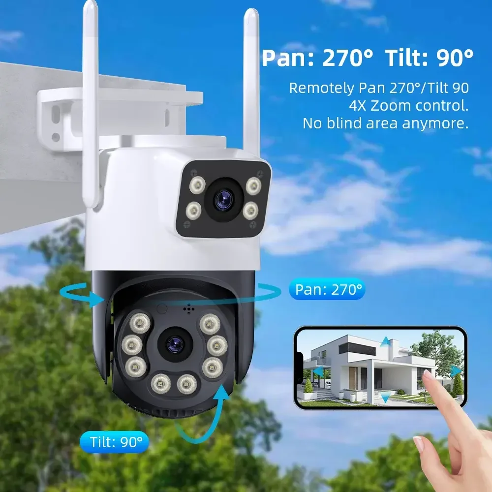 Беспроводная двойная линза ICSEE 6 Мп двухэкранная Сеть Ptz ip66 водонепроницаемая защита безопасности для умного дома на открытом воздухе