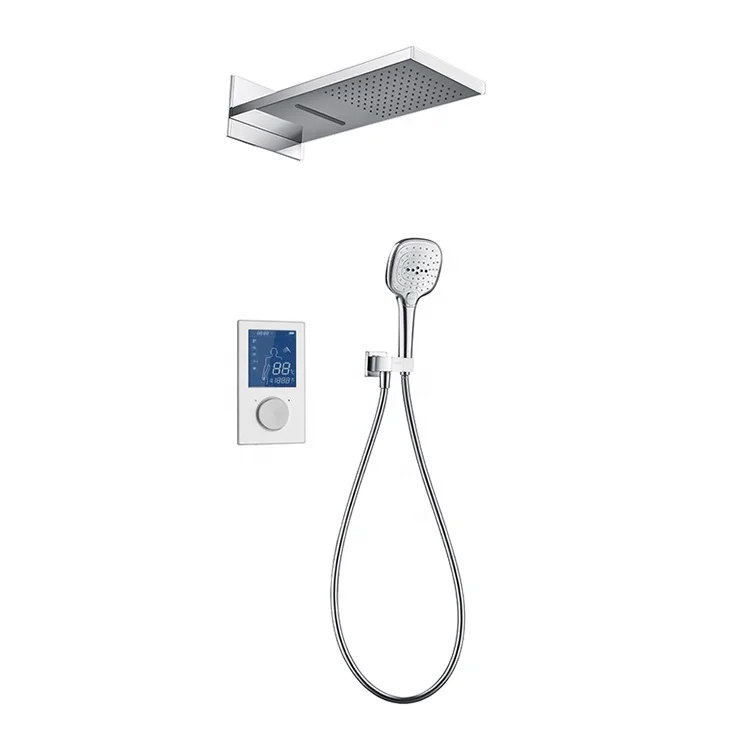 kaiping Digital Chrome Plated Two Functions Shower Head Set LED Digital Rain Panel Thermostatic Shower Faucet
