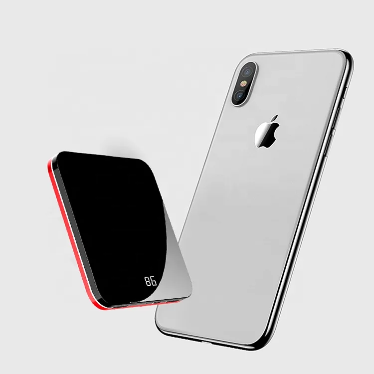 
Power Bank Portable Charger Phone Backup Power Bank Mini Super Thin Mirror Digital Display Mobile Power Bank 10000 Mah 