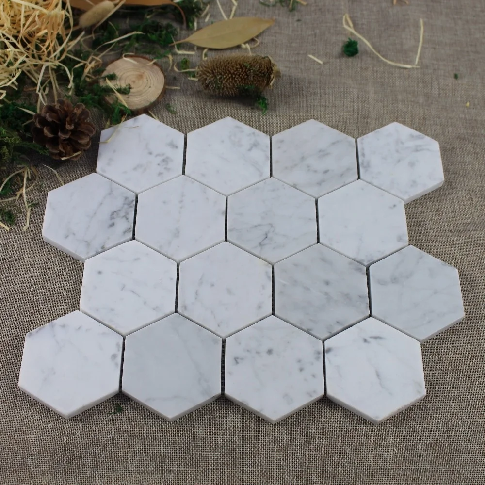 
China Supplier Cheap Price Italia Carrara White Marble 75mm Hexagon Mosaic Tile 